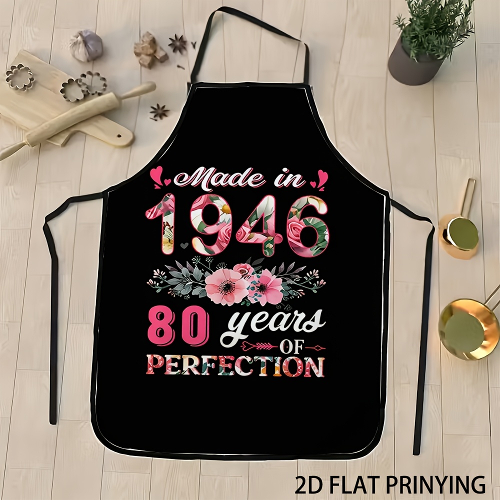 Home Cooking Meals - Apron, 80th Birthday Floral Pattern, Durable,