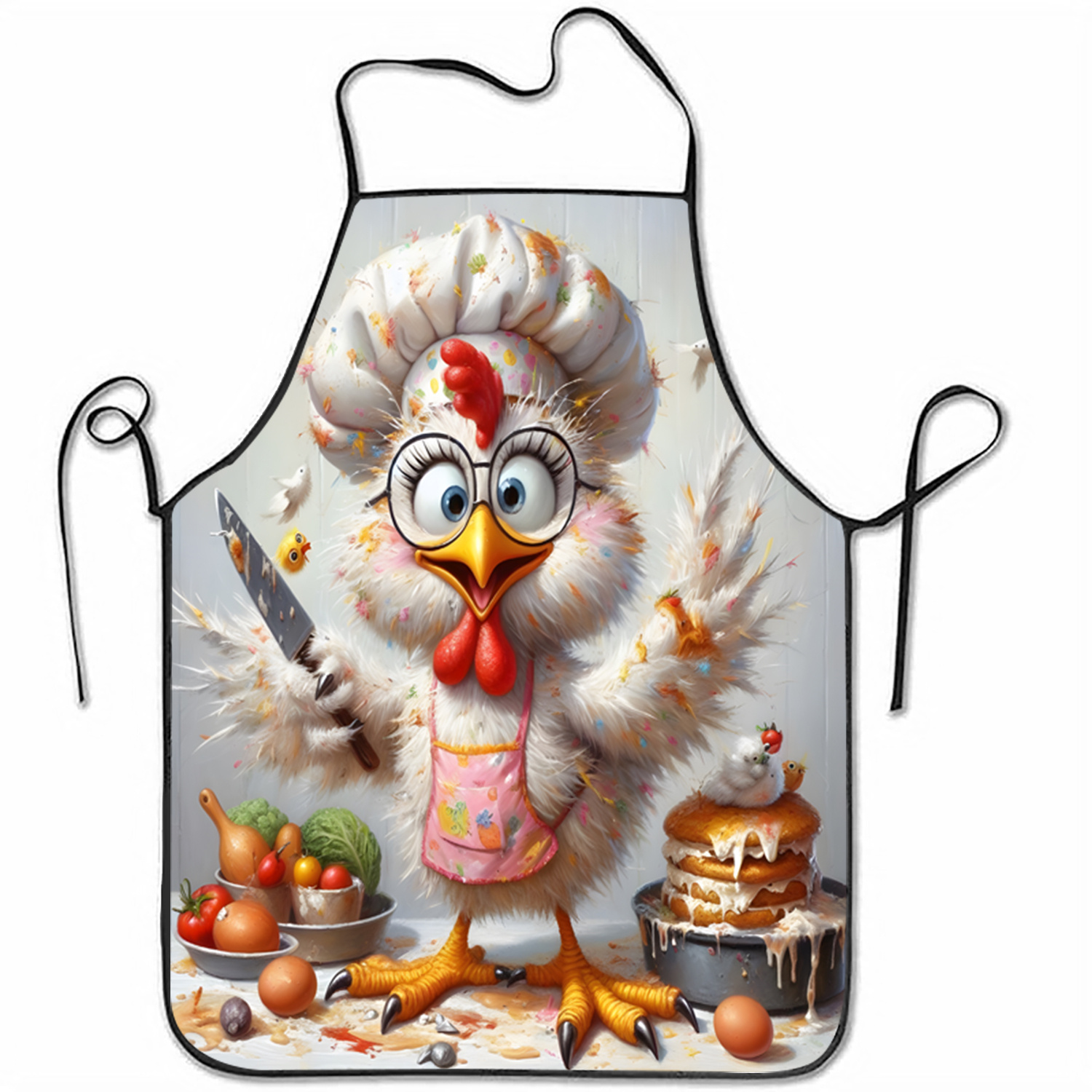 Mom'S Home Cooking - Funny Chef Chicken Apron, Cartoon Rooster